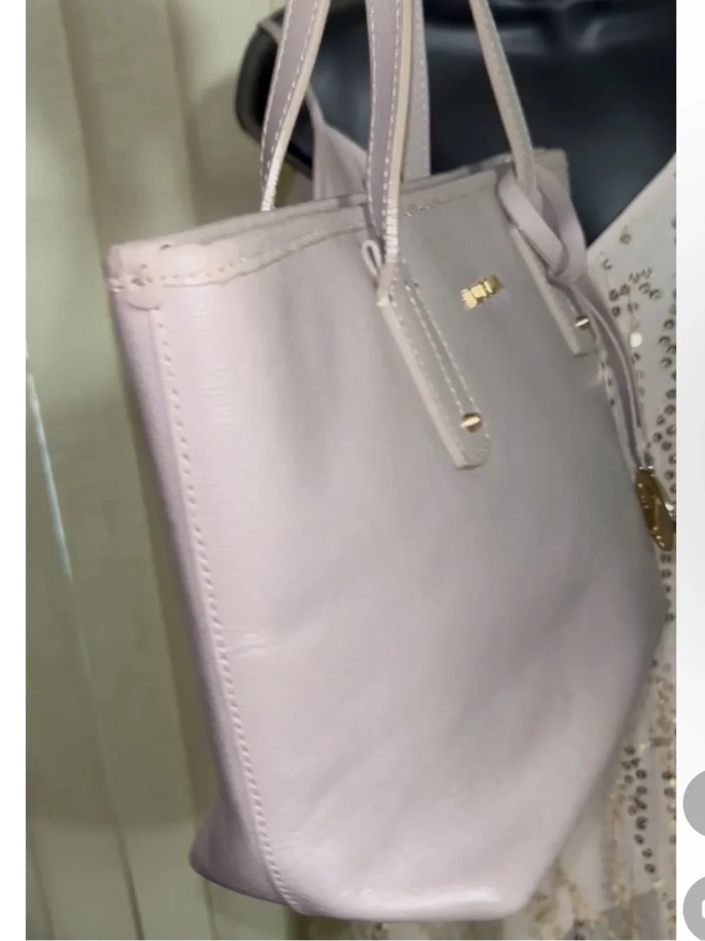 Furla Pearl Gray Italian Saffiano Leather Tote Purse Bag with Charm EUC